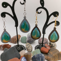 Teardrop Stained Glass -  Resin Filled Wooden Earrings - Handmade Laser Cut dangle drop earrings - Gift - Sprouting Expressions