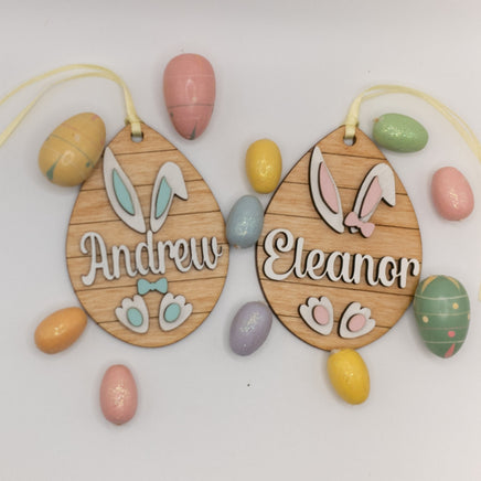 Easter Basket Name tag - Easter Bunny Personalized Wooden Egg Gift Tag  - Handmade - Customize