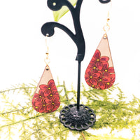 Pink Hydrangea Flower - Hand made Laser Cut wood dangle earrings - Lightweight jewelry Gift - Sprouting Expressions