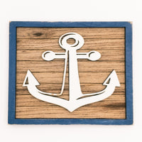 Anchor, Sailboat, Ship's Helm - Coastal Beach Mini Signs - Wooden Shiplap layered home decor - tier tray display or wall mount