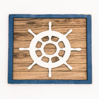 Anchor, Sailboat, Ship's Helm - Coastal Beach Mini Signs - Wooden Shiplap layered home decor - tier tray display or wall mount