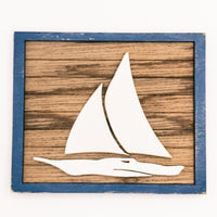 Anchor, Sailboat, Ship's Helm - Coastal Beach Mini Signs - Wooden Shiplap layered home decor - tier tray display or wall mount