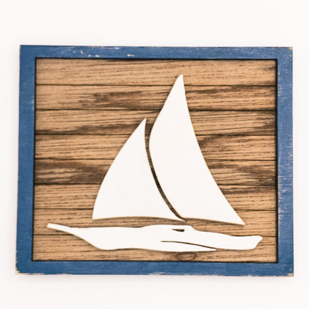 Anchor, Sailboat, Ship's Helm - Coastal Beach Mini Signs - Wooden Shiplap layered home decor - tier tray display or wall mount