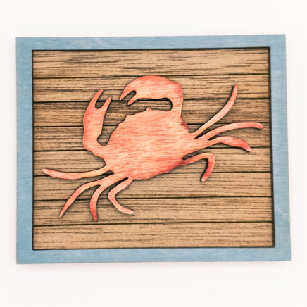 Crab, Seahorse, Fish  - Coastal Beach Mini Signs - Wooden Shiplap layered home decor - tier tray display or wall mount - Ocean Lover Gift