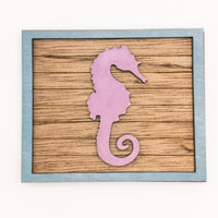 Crab, Seahorse, Flip Flops - Coastal Beach Mini Signs - Wooden Shiplap layered home decor - tier tray display-wall mount - Ocean Lover Gift