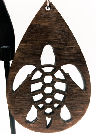 Ocean Sea Turtle Teardrop - Handmade Laser Cut jewelry - Dangle earrings White Birch wood - Sprouting Expressions