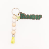 Personalized Name Keychain Gift - Engraved Tassel Keychain, Wood Beads and cute dangle