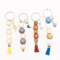 Personalized Name Keychain Gift - Engraved Tassel Keychain, Wood Beads and cute dangle