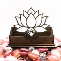 Walnut Lotus Flower Business Card Holder - Desk Card Holder - Floral Mandala Gift for office - Sprouting Expressions