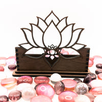 Walnut Lotus Flower Business Card Holder - Desk Card Holder - Floral Mandala Gift for office - Sprouting Expressions