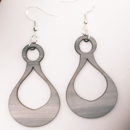 Gray Weathered wood teardrop shape earring set - Hand made Laser Cut wood dangle earrings - Lightweight jewelry Gift - Sprouting Expressions