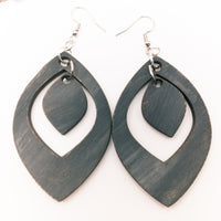 Gray and Black Weathered wood double Dangle Earrings - Handmade Laser Cut jewelry -Distressed look - Sprouting Expressions