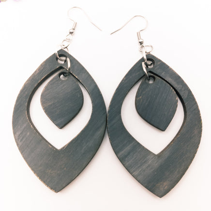 Gray and Black Weathered wood double Dangle Earrings - Handmade Laser Cut jewelry -Distressed look - Sprouting Expressions