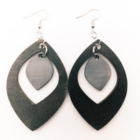 Gray and Black Weathered wood double Dangle Earrings - Handmade Laser Cut jewelry -Distressed look - Sprouting Expressions