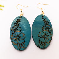 Engraved Floral drop earrings Handmade Laser Cut wood jewelry - Sprouting Expressions