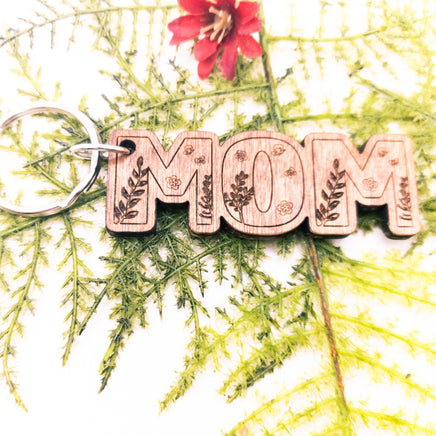 Mom floral wooden Keychain - 2 styles laser cut and engraved - Sprouting Expressions