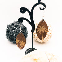 Dangle earrings, Palm trees - Hand made Laser Cut wood - Lightweight jewelry Gift - reverse engraved - Beach earrings