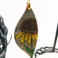 Dangle earrings, Black Eyed Susan Floral Earrings - Rudbeckia - Hand made Laser Cut wood, Lightweight jewelry Gift