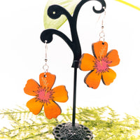 Tropical Hibiscus Flower - Hand made Laser Cut wood dangle earrings - Lightweight jewelry Gift - Sprouting Expressions