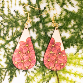 Pink Hydrangea Flower - Hand made Laser Cut wood dangle earrings - Lightweight jewelry Gift - Sprouting Expressions
