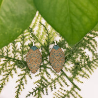 Dangle earrings, floral earrings, reverse engraved, Aztec Earrings - Hand made Laser Cut wood - Lightweight jewelry Gift