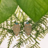 Dangle earrings, floral earrings, reverse engraved, Aztec Earrings - Hand made Laser Cut wood - Lightweight jewelry Gift