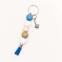 Personalized Name Keychain Gift - Engraved Tassel Keychain, Wood Beads and cute dangle