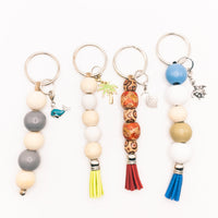 Personalized Name Keychain Gift - Engraved Tassel Keychain, Wood Beads and cute dangle