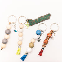 Personalized Name Keychain Gift - Engraved Tassel Keychain, Wood Beads and cute dangle