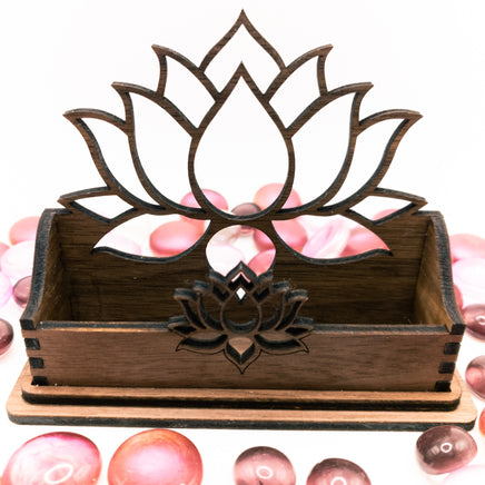 Walnut Lotus Flower Business Card Holder - Desk Card Holder - Floral Mandala Gift for office - Sprouting Expressions