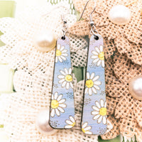 Dangle earrings, Daisy Floral Earrings - Daisies - Hand made Laser Cut wood, Lightweight jewelry Gift