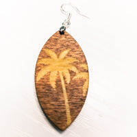 Dangle earrings, Palm trees - Hand made Laser Cut wood - Lightweight jewelry Gift - reverse engraved - Beach earrings