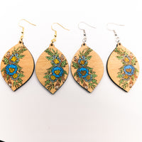 Dangle earrings, floral earrings - Hand made jewelry, Laser Cut wood - Lightweight jewelry Gift - flower bouquet
