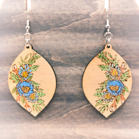 Dangle earrings, floral earrings - Hand made jewelry, Laser Cut wood - Lightweight jewelry Gift - flower bouquet