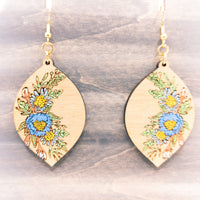Dangle earrings, floral earrings - Hand made jewelry, Laser Cut wood - Lightweight jewelry Gift - flower bouquet