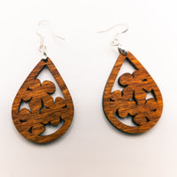 Floral Americana Dangle earrings, Red, White and Blue Patriotic Earrings, Hand made Laser Cut wood for Independence Day