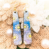 Dangle earrings, Daisy Floral Earrings - Daisies - Hand made Laser Cut wood, Lightweight jewelry Gift