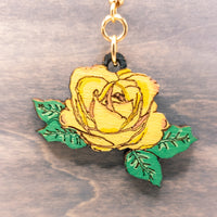 Dangle earrings, yellow rose or red rose earrings - Hand made jewelry, Laser Cut wood - Lightweight jewelry Gift -  floral earrings