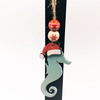Sea Life Santa ornament Set, Beach Christmas Tree Ornament Set, Wooden Ornament, Gift Decoration