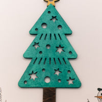 Christmas Tree Ornament, Wooden Ornament, xmas tree with stars, Fir Tree, Pine Tree
