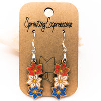 Red, White and Blue Patriotic Earrings, Floral Americana Dangle earrings, Hand made Laser Cut wood, Independence Day