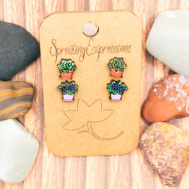 Garden Stud Earrings, Cute stud earring sets, tiny stud earrings, potted plants