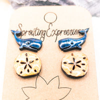 Whale and Sand Dollar Stud Earrings, cute beach stud earring set, tiny stud earrings, Ocean Lover Gift