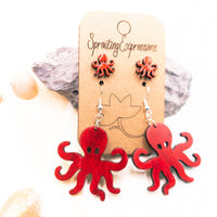 Mommy and me Octopus earring set, cute beach earring set, tiny stud earrings and dangle earrings, Ocean Lover Gift
