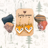 Woodland Fox Dangle earrings - Hand made jewelry, Laser Cut wood - Lightweight jewellery Gift