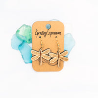 Dragonfly Dangle earrings - Hand made damselfly jewelry, Laser Cut wood - Summer Gift