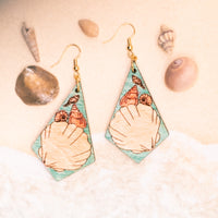 Summer Seashell Dangle earrings - Hand made jewelry, Laser Cut wood - Summer Gift, Summer Jewellery