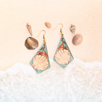 Summer Seashell Dangle earrings - Hand made jewelry, Laser Cut wood - Summer Gift, Summer Jewellery