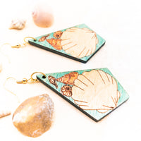 Summer Seashell Dangle earrings - Hand made jewelry, Laser Cut wood - Summer Gift, Summer Jewellery