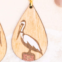 White Heron Dangle earrings - Hand made jewelry, Sea Bird, Laser Cut wood - Summer Gift, Summer Jewellery